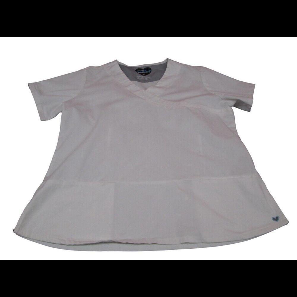 Buttersoft Junior Stretch Womens White Uniform Scrub Top Nurse Work Wear Size XL